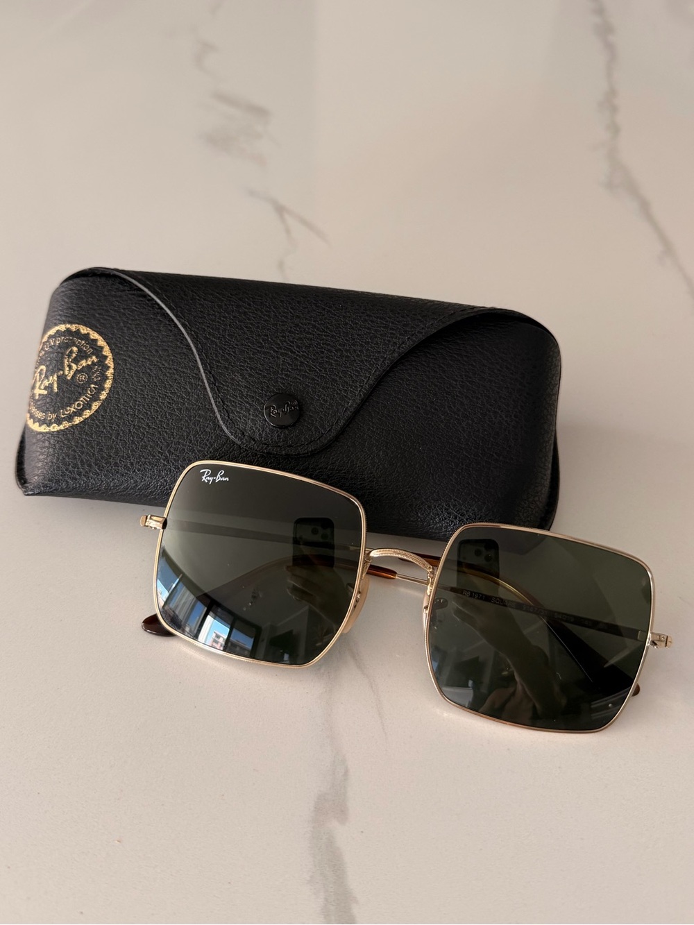Ray-Ban Stylish Square Gold Frame Sunglasses with Dark Lenses - Picture 2 of 8
